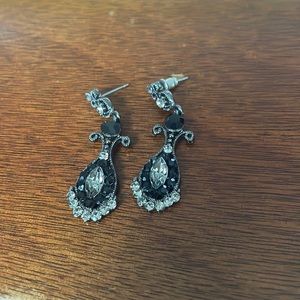 CZ marquis and onyx pierced dangling earrings
